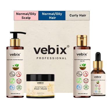 VebixProfessional Customised Regimen -4 Ayurvedic Product Kit - HairFallControl- AntiHairFall Neem Oil +Lotus AntiHairfall Shampoo + Hair ShinningSerum & Hair Mask -10.14 Fl.oz (Normal Hair)